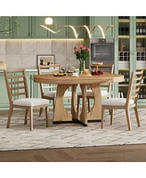 5-Piece Retro Rustic Functional Dining Set Unique Geometric Design, 1 Extendable Table with a 16-inch Leaf and 4 Upholstered Chairs Ideal for Dining R