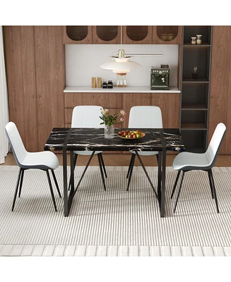 Black Marble Dining Set - 55" Table & 4 Pu Chairs