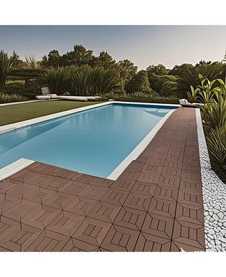 12" Patio Deck Tiles, Diy Interlocking, Indoor/Outdoor, Easy Install, 44pcs Red Brown