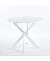 Modern Round Dining Table with Cross Metal Legs