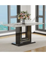Rectangular Marble Dining Table (63"), Modern Faux Marble Kitchen Table