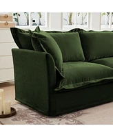 4-Seat L-Shape Sectional Sofa with Armrests, Pillows, and Chenille Fabric in Green