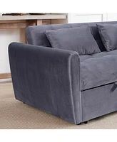 3-in-1 Velvet Sofa Bed with Adjustable Back (64.9", Dark Grey)