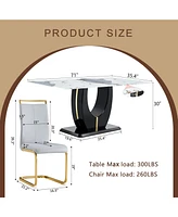 71" Pandora Glass Table with 8 Light Gray Pu Chairs