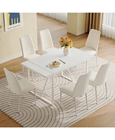 55" Cream Mdf Dining Set w/ 6 Armless Striped Chairs