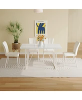 55" Cream Mdf Dining Table Set with 4 Armless Chairs