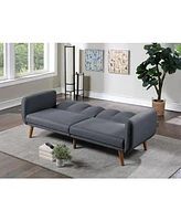 Blue Grey Convertible Sofa with Wooden Legs