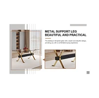 71" Glass Dining Set with 8 Black Pu Chairs & Gold Metal Legs