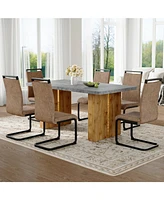 Cozy Modern Dining Set: 67" Table & 6 Fabric Chairs