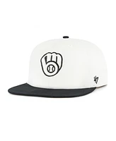 '47 Brand Men's White/Black Milwaukee Brewers Foundation Captain Snapback Hat