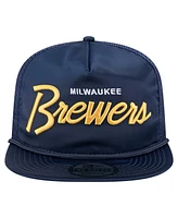 New Era Men's Navy Milwaukee Brewers Retro Satin Script Golfer Adjustable Hat
