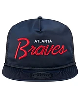 New Era Men's Navy Atlanta Braves Retro Satin Script Golfer Adjustable Hat