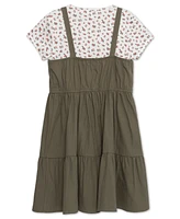 Speechless Big Girls 2-Piece Rosebud T-Shirt and Tiered Olive Dress Set