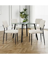 Modern Round Glass Table with 4 Chairs (Set of 5)