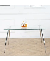 Rectangular Glass Dining Table Set with Pu Chairs (Set of 5)