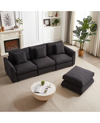 3-Seat Modular Sofa with Ottoman, L-Shaped Sleeper Sofa, 102.2
