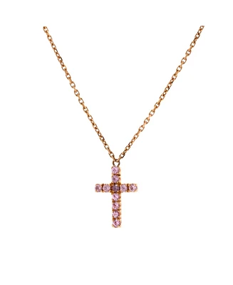 Pre-Owned Cartier Cross Pendant Necklace 18K Rose Gold with Pink Sapphires