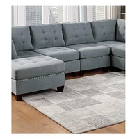 6-Piece Modular Gray Linen U-Sectional Sofa Set with Nailheads