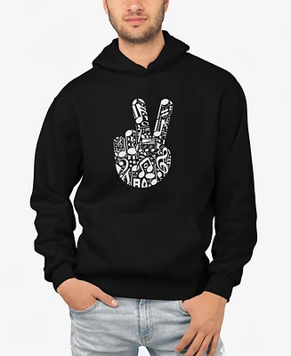 La Pop Art Men's Peace Finger Notes Word Hooded Sweatshirt