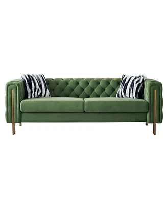 Chesterfield Modern Tufted Velvet Living Room Sofa, 84.25"W Couch, Mint Green