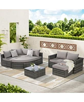 8pc Outdoor Patio Sofa Set, Wicker Sectional with Ottoman & Table