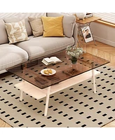 Coffee Table and End tables Set of 3, Tempered Glass Table with Mdf layer, Modern Tables for Living Room