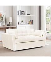 3-in-1 Modern Velvet Sofa Bed with Adjustable Back, Storage, and Pillow (Beige