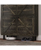 Farmhouse Shoe Storage Cabinet with Barn Door and Flip Drawers