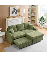 80" Foldable Hidden Chaise Longue with Storage and Multi-Purpose Uses (Green Corduroy