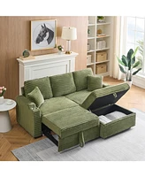 80" Foldable Hidden Chaise Longue with Storage and Multi-Purpose Uses (Green Corduroy