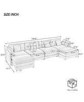 149.6" Modern Modular Corduroy Sofa with Storage Pockets
