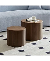 Mdf nested table set 2 pieces, handcrafted round coffee table in living/lounge area, walnut color