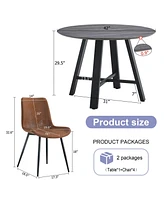 Modern 42" Round Dining Table Set with Comfortable Fabric Chairs