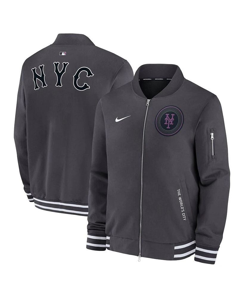 Nike Men's Anthracite New York Mets Authentic Collection City Connect Full-Zip Bomber Jacket
