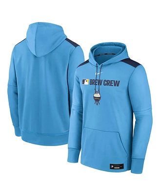 Nike Men's Light Blue Milwaukee Brewers Authentic Collection City Connect Therma Pullover Hoodie