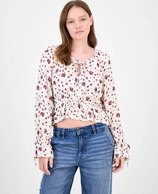 Celebrity Pink Juniors' Floral-Print Ruffle-Hem Peasant Top