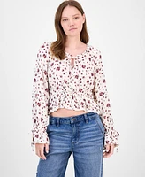 Celebrity Pink Juniors' Floral-Print Ruffle-Hem Peasant Top