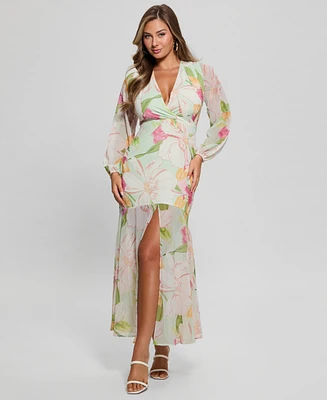 Guess Women'e Talia Tropical-Print Front-Slit Maxi Dress