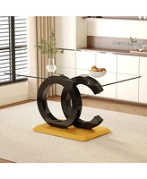 Modern Glass Dining Table - Black/Gold Base, Seats 6-8