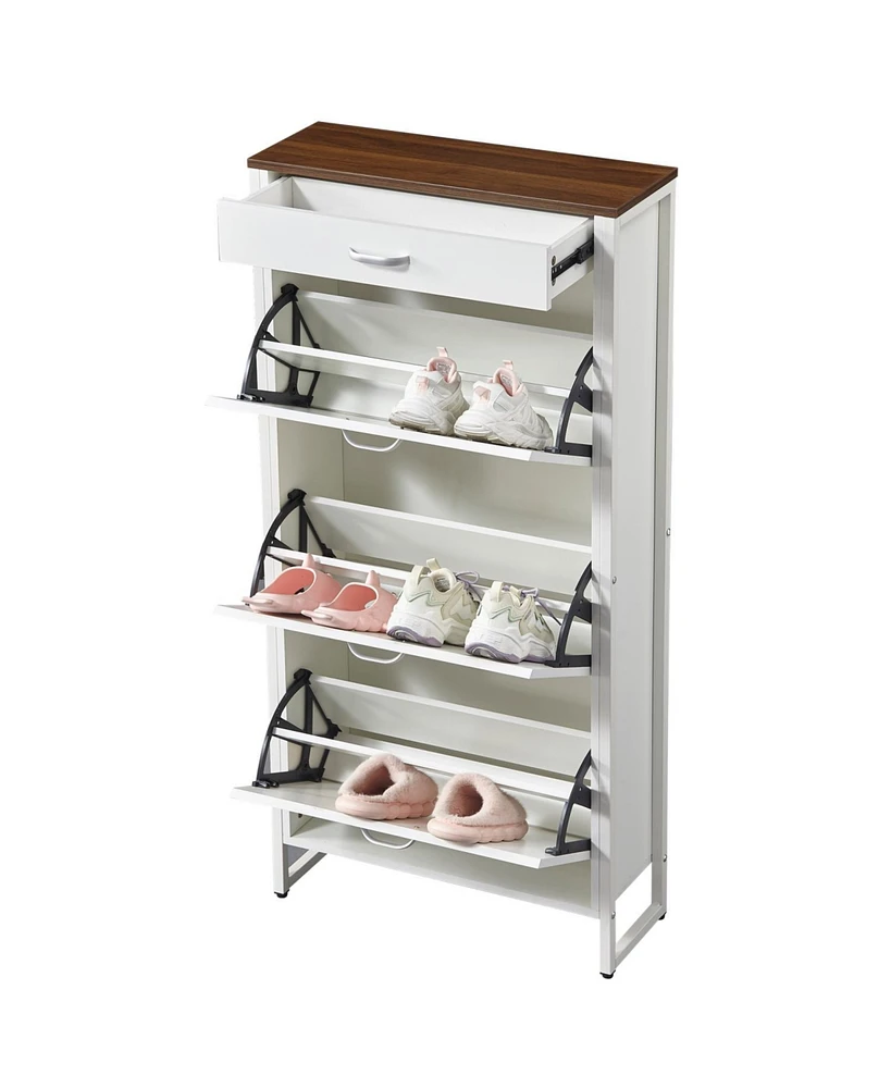 Shoe Storage Cabinet with 3 Flip Drawers & 1 Open Drawer