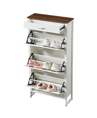 Shoe Storage Cabinet with 3 Flip Drawers & 1 Open Drawer