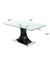 63" Glass Table with Stainless Steel Base (Set of 1)