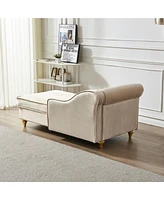 Modern Upholstery Chaise Lounge Chair With Storage Velvet (Beige)