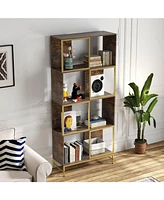 4-Tier Industrial Bookcase, Rustic Wood and Metal Frame, Asymmetrical Shelf Design, Display Storage Shelf for Living Room, Home Office, Small Space