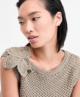 I.n.c. International Concepts Women's Metallic-Knit Floral-Applique Top, Exclusively at Macy's