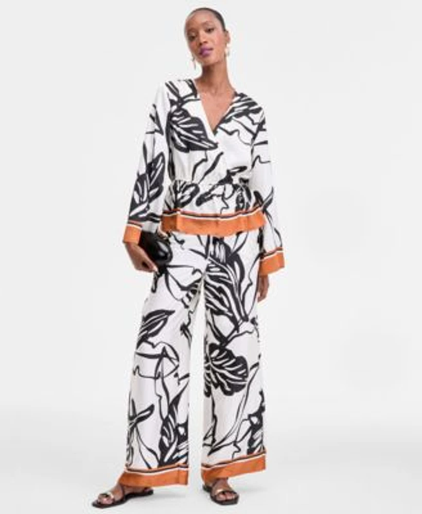 I.N.C. International Concepts Womens Peplum Top High Rise Wide Leg Pants Exclusively At Macys