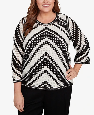 Alfred Dunner Plus Crochet Bell Sleeve Top