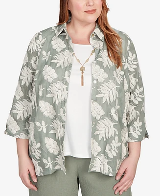 Alfred Dunner Plus Soutache Leaf Top with Necklace