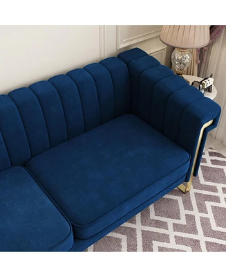Luxurious Blue Velvet Sofa with Stainless Steel Metal Legs and Comfortable Seating