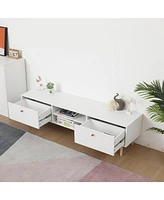 Modern 64" White Tv Stand with Ample Storage and Solid Wood Legs